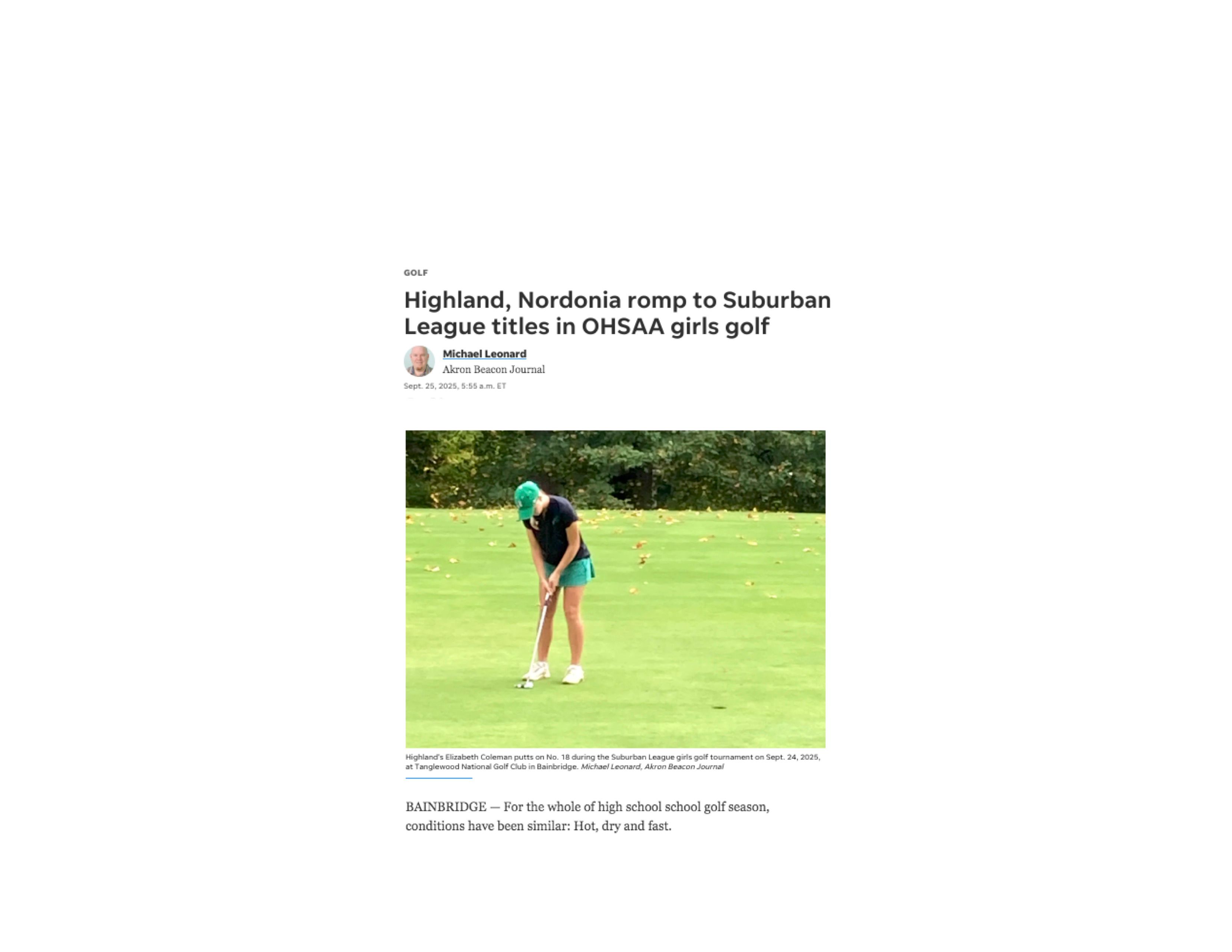 2025 09 25 Akron Beacon Journal Girls Golf Article Photo